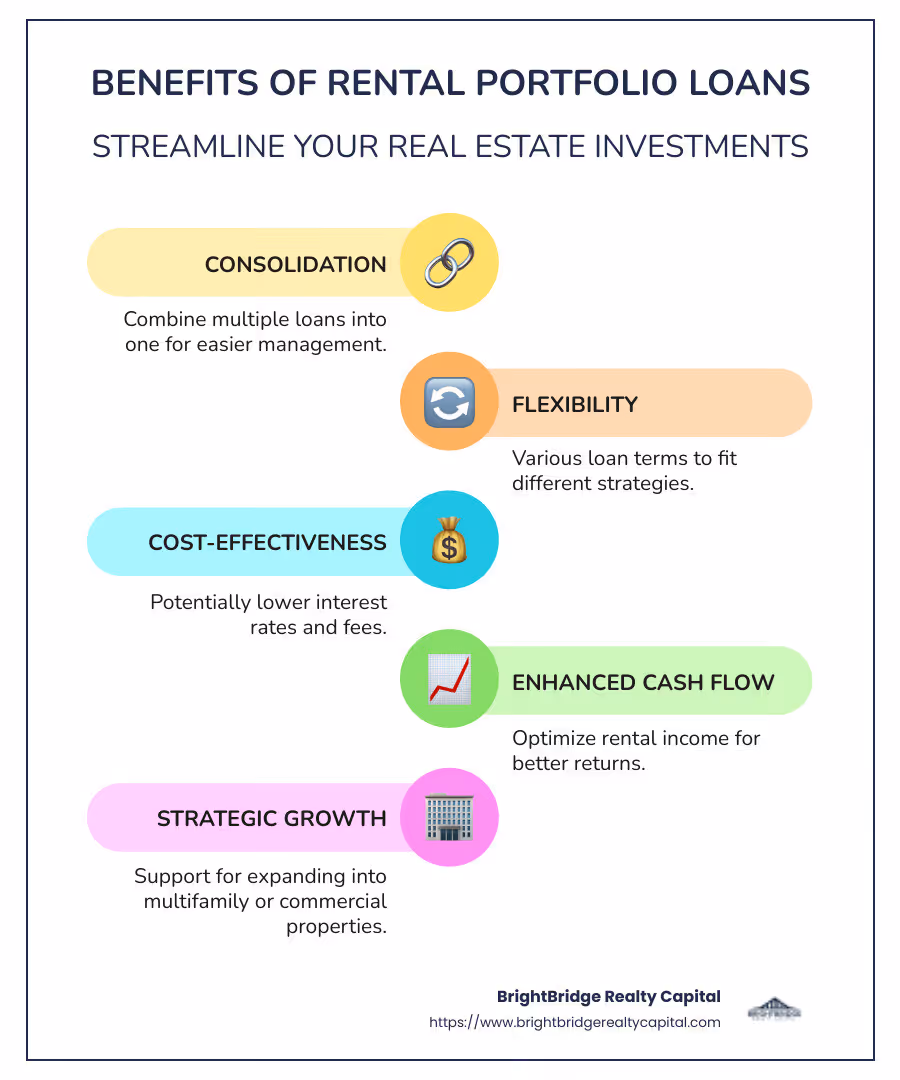 infographic showing benefits of rental portfolio loans and how they fit into investment strategies - rental portfolio loans infographic infographic-line-5-steps-colors