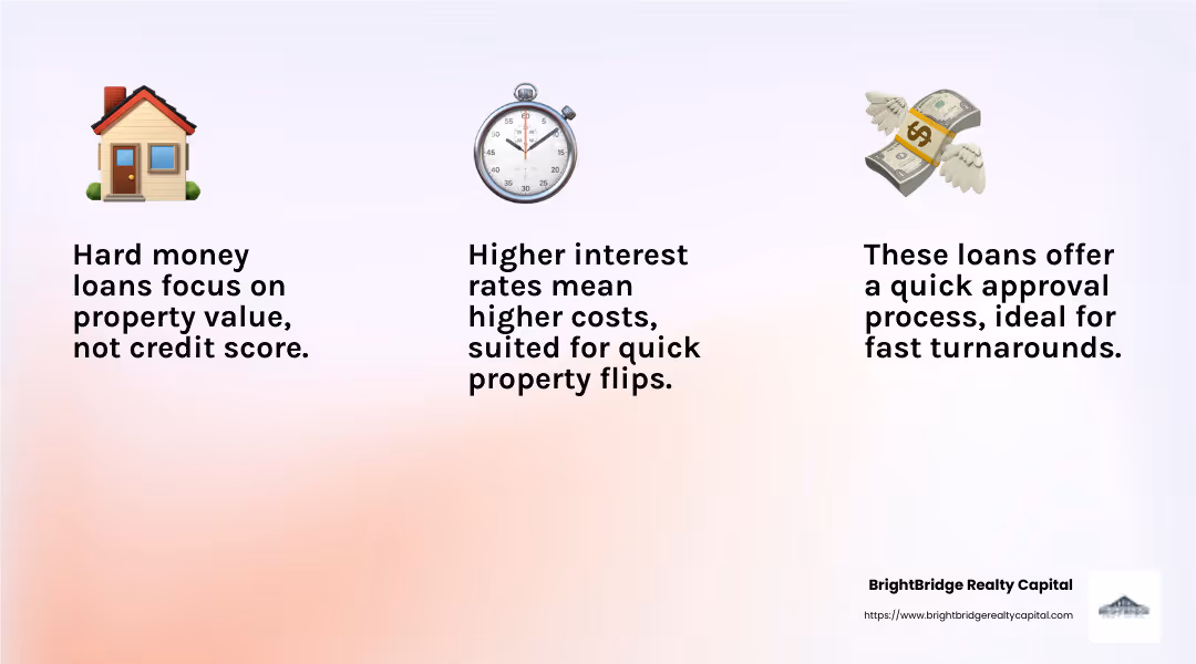 Hard money loans often have higher costs but quicker approvals. - real estate investor financing infographic 3_facts_emoji_light-gradient