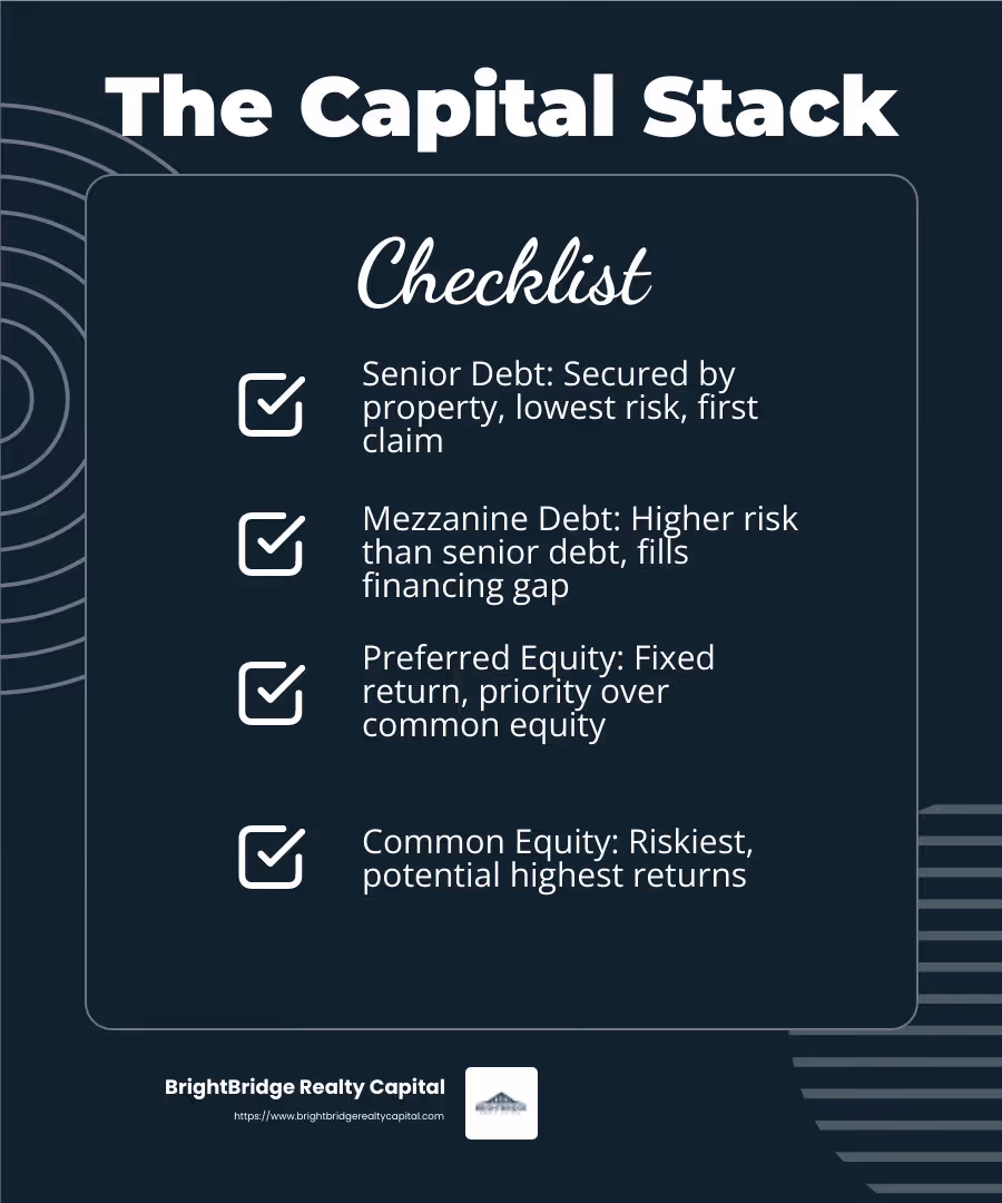 Understanding the Capital Stack - property development financing infographic checklist-dark-blue