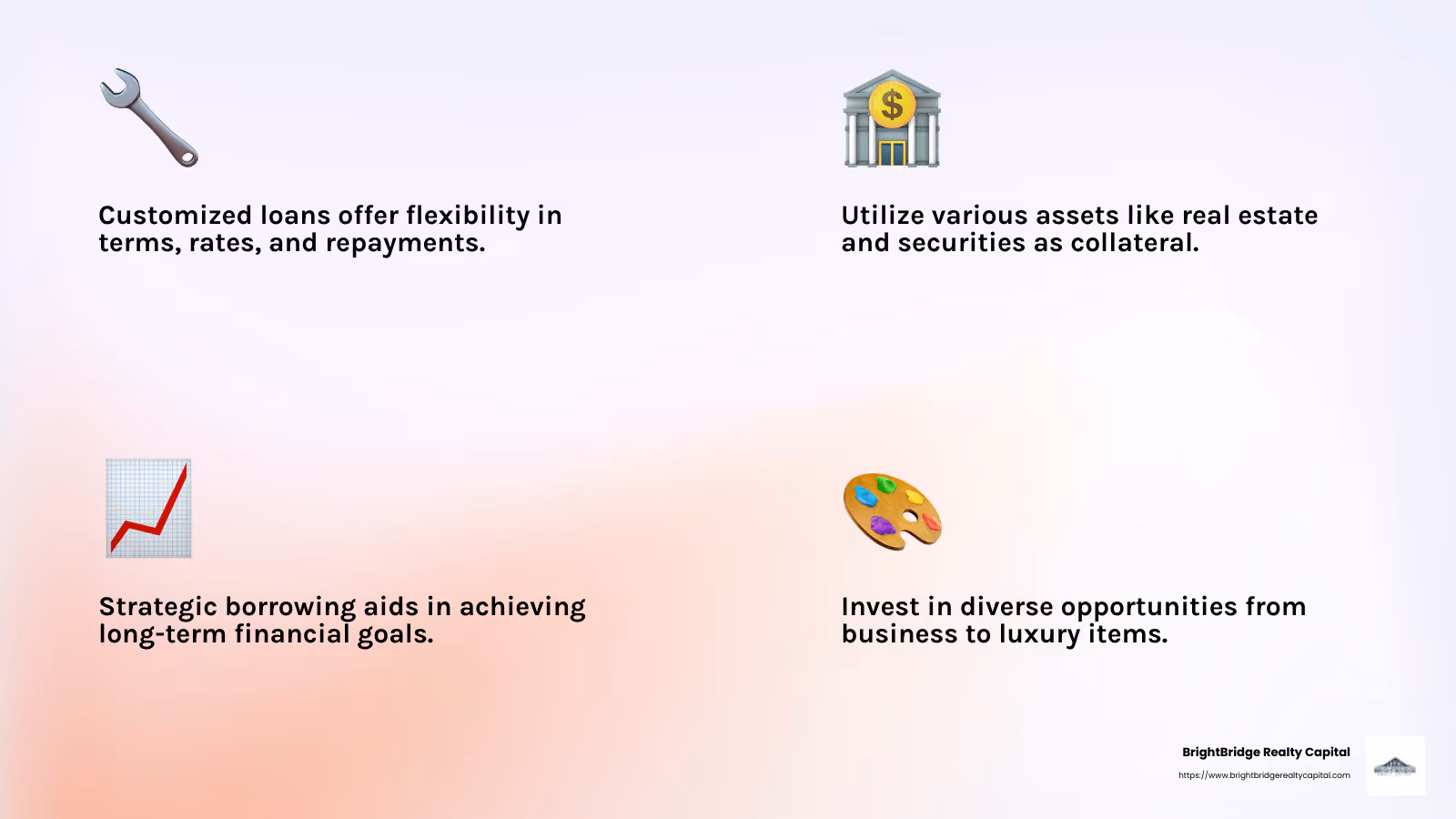 Strategic borrowing with customized loans can help maintain financial discipline. - customized loan solutions infographic 4_facts_emoji_light-gradient
