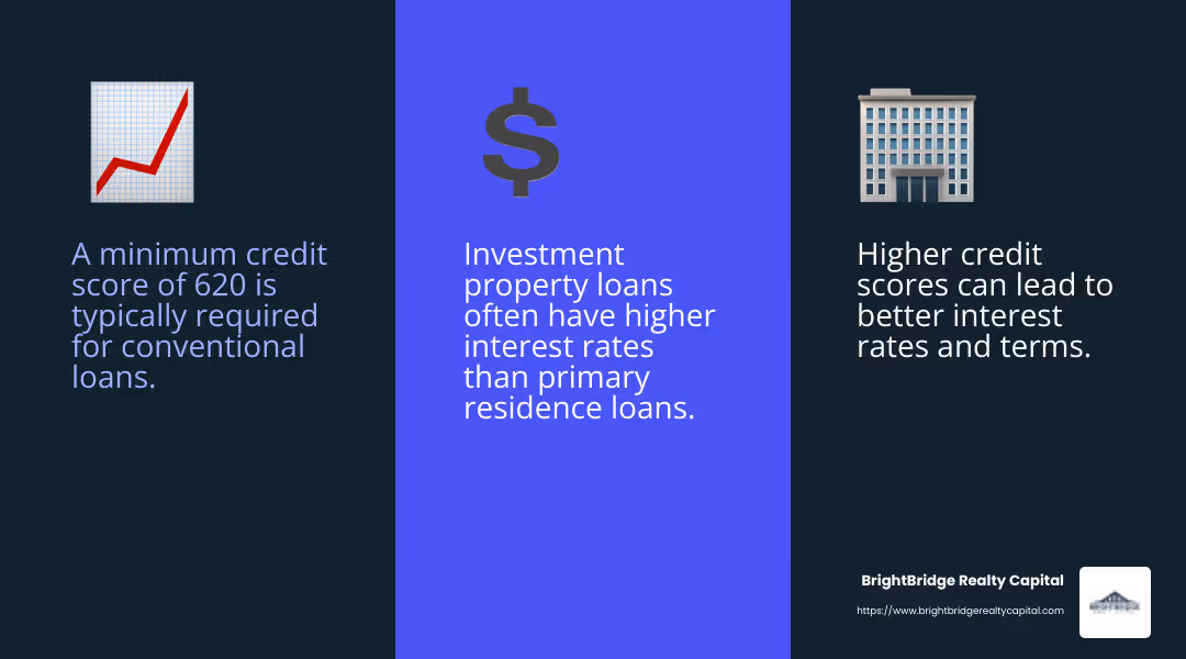 Credit score impact on interest rates - rental property financing infographic 3_facts_emoji_blue