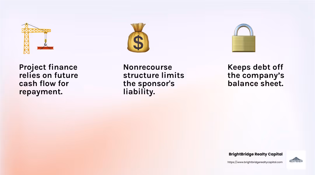Project finance is a method to fund large-scale, long-term infrastructure and capital-intensive projects. - Construction project funding infographic 3_facts_emoji_light-gradient