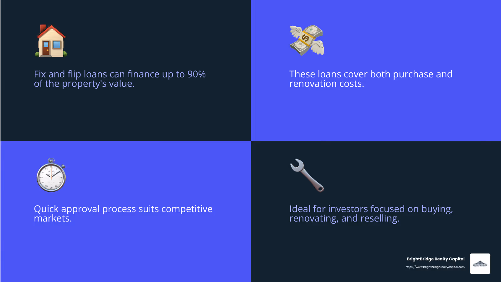 Fix and Flip Loan Example - short term loans for flipping houses infographic 4_facts_emoji_blue