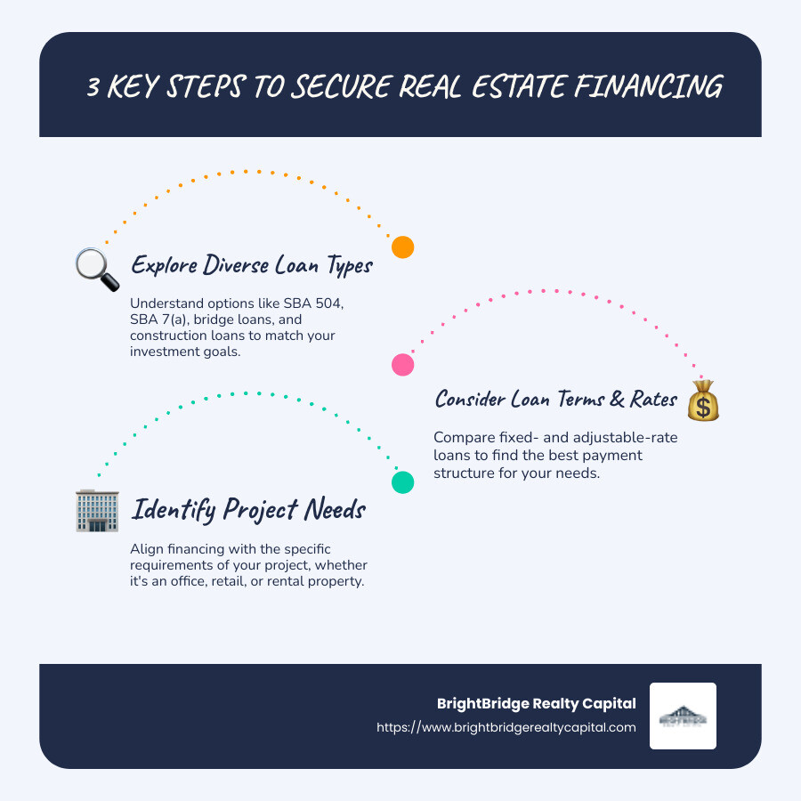 Types of Commercial Real Estate Loans Infographic - commercial real estate investor looking for financing infographic infographic-line-3-steps-blues-accent_colors