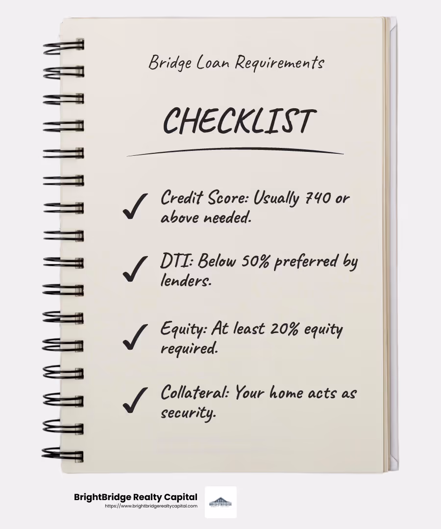 Bridge Loan Requirements: Credit Score, DTI, and Equity - bridge loan options infographic checklist-notebook