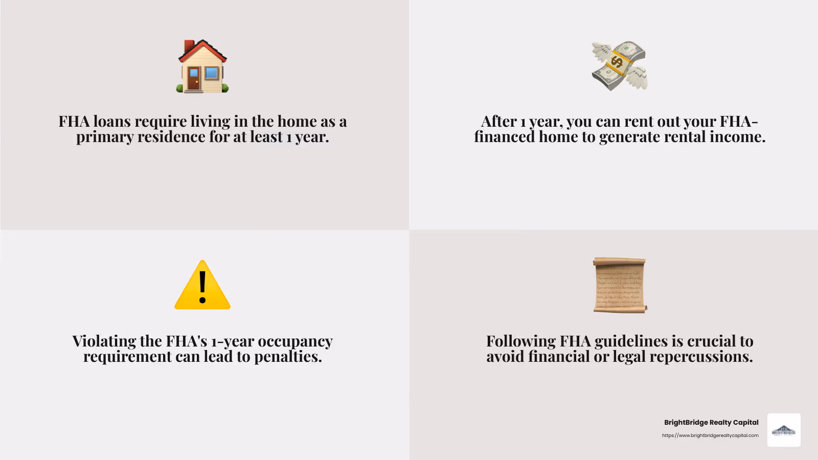 FHA Loan Guidelines - buying rental property with fha loan infographic 4_facts_emoji_grey