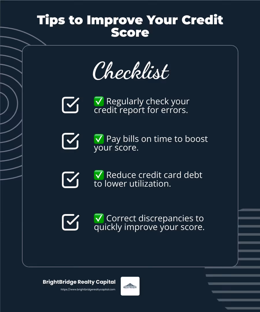 A good credit score can lower your interest rates, saving you money on loans. - fix and flip loan interest rates infographic checklist-dark-blue