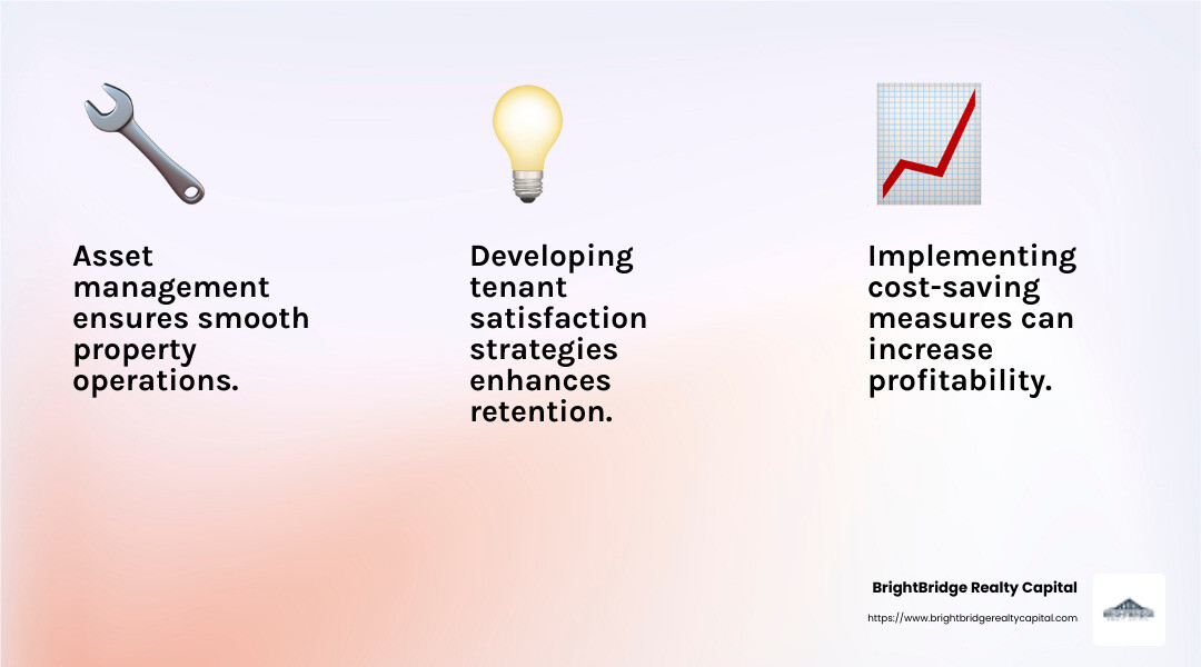 Asset management can significantly improve property value and operational efficiency. - Real estate financial services infographic 3_facts_emoji_light-gradient