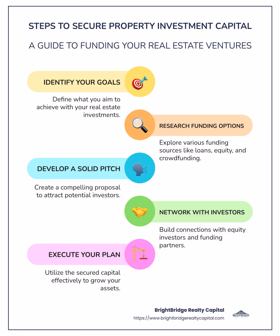 Infographic detailing property investment capital fundamentals - property investment capital infographic infographic-line-5-steps-colors