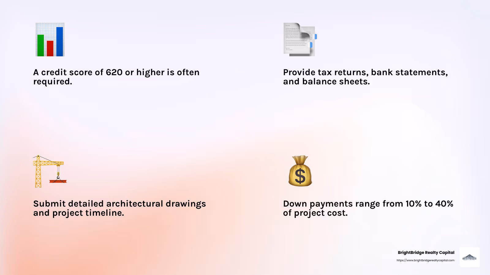 Understanding the Process - how do commercial real estate construction loans work infographic 4_facts_emoji_light-gradient