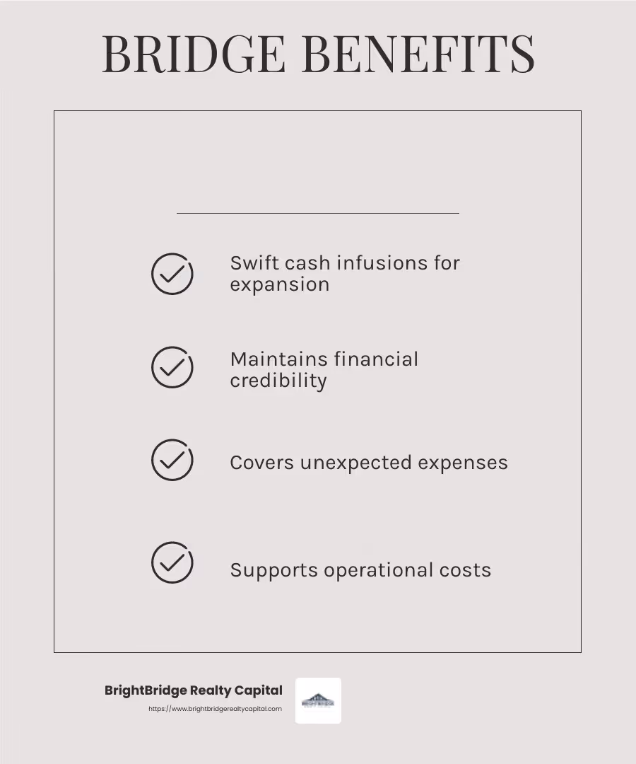 Benefits of Bridge Financing - bridge financing solutions infographic checklist-light-beige