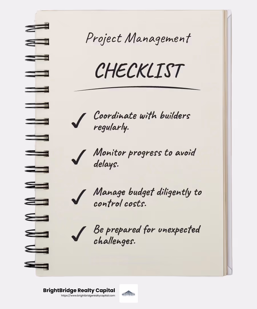 Quote about the complexity of managing construction projects - what is a construction loan in real estate infographic checklist-notebook
