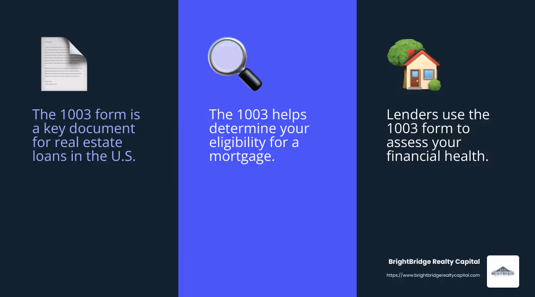 The 1003 mortgage application form is essential for most U.S. lenders. - Real estate loan application infographic 3_facts_emoji_blue
