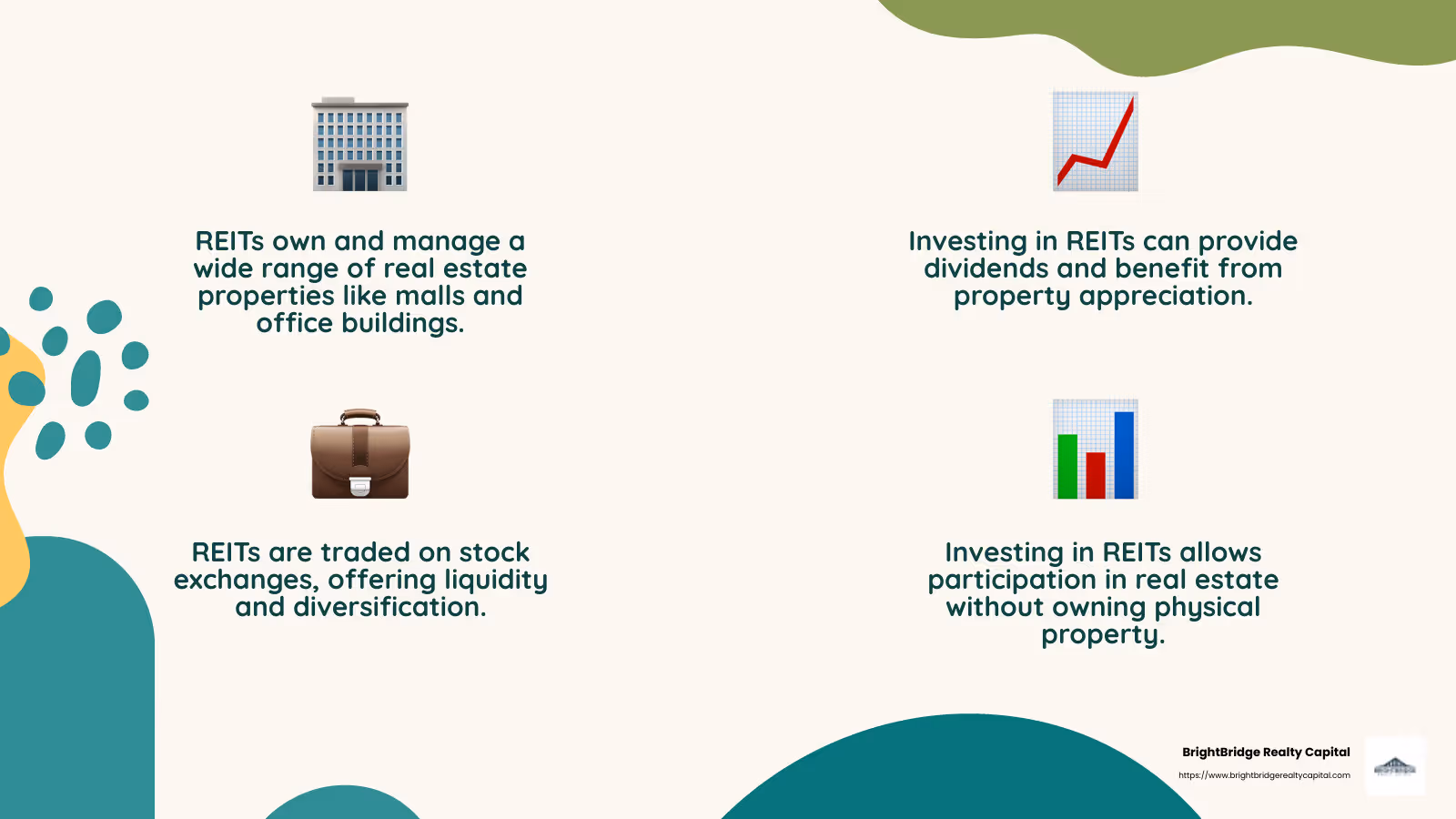 REIT Benefits - Real estate investment strategies infographic 4_facts_emoji_nature