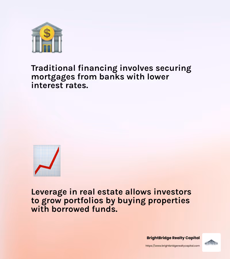 Traditional financing involves banks providing loans with specific terms and conditions. - how do real estate investors get financing infographic 2_facts_emoji_light-gradient