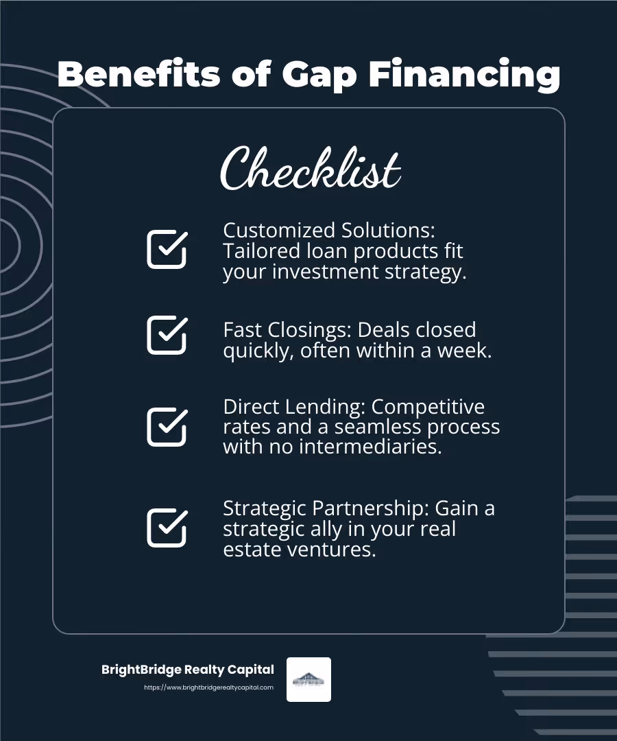 BrightBridge Realty Capital - Your Partner in Real Estate Financing - gap financing for real estate investors infographic checklist-dark-blue