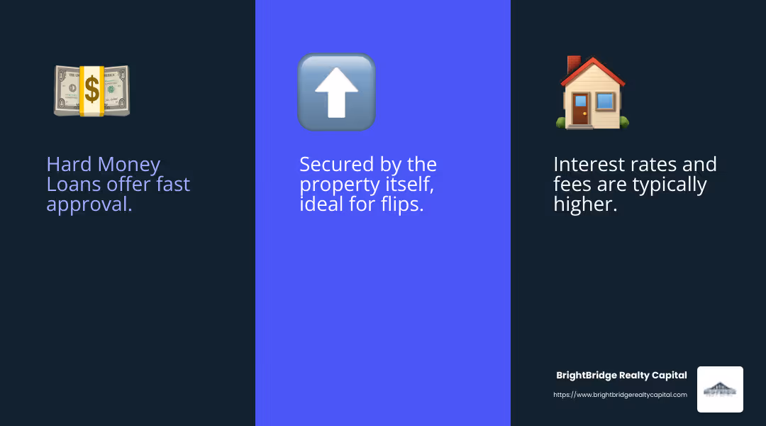 Hard Money Loans offer fast approval but come with higher costs. - investment real estate loans infographic 3_facts_emoji_blue