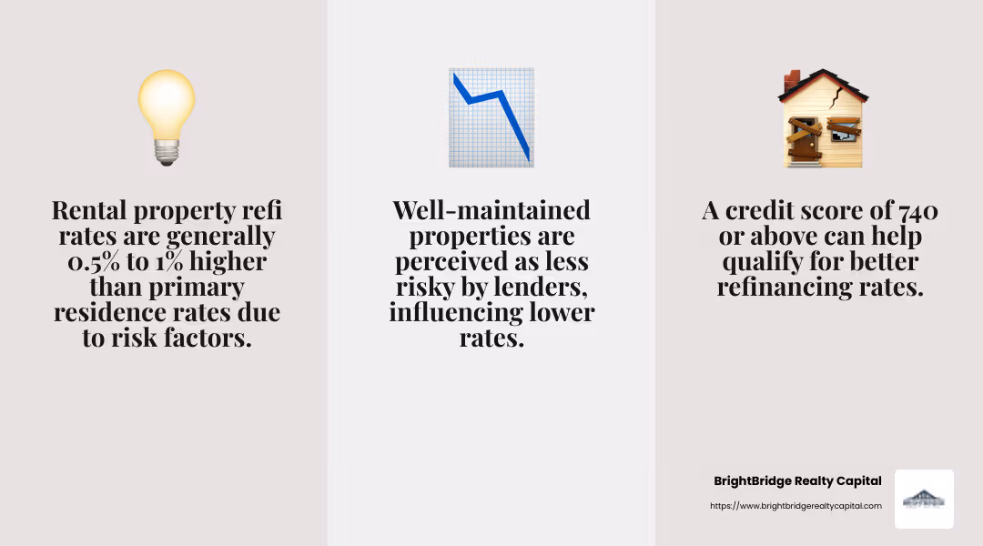 Refinancing risk factors - refi rate for rental property infographic 3_facts_emoji_grey