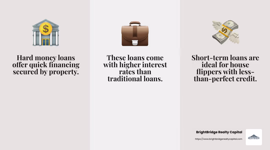 Hard Money Loans: Quick but Costly - borrowing money to flip a house infographic 3_facts_emoji_grey