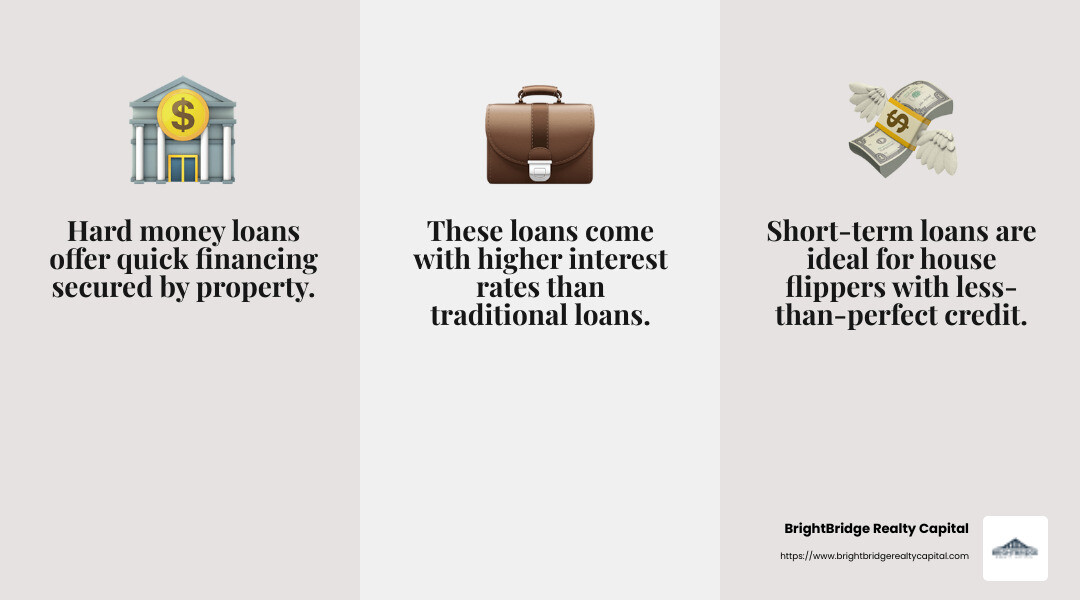Hard Money Loans: Quick but Costly - borrowing money to flip a house infographic 3_facts_emoji_grey