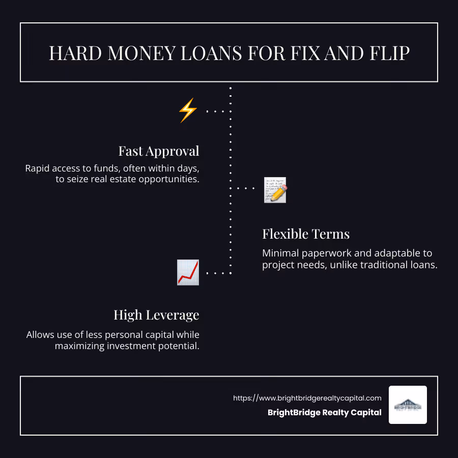 Infographic on hard money loans for fix and flip features and benefits - hard money loans for fix and flip infographic infographic-line-3-steps-dark