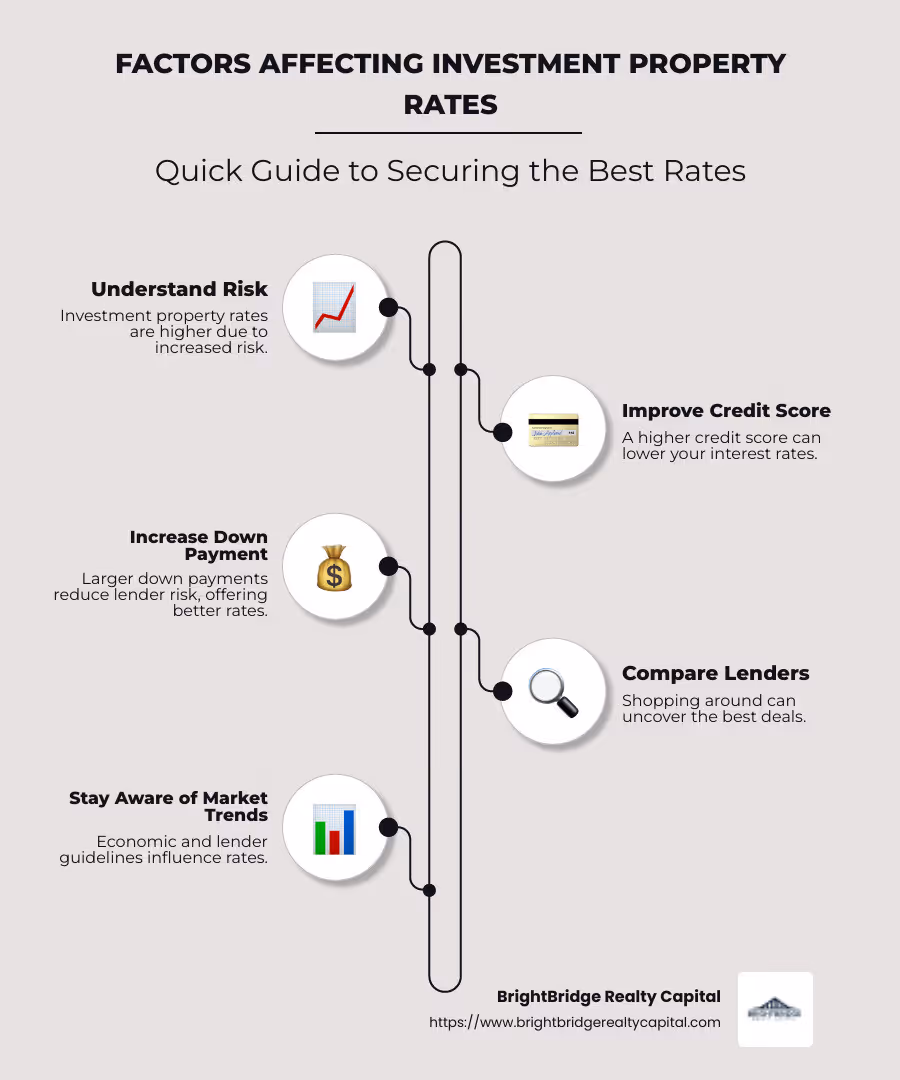 Infographic detailing factors affecting investment property mortgage rates and effective rate negotiations to lower costs in real estate investment. - lowest interest rate on investment property infographic infographic-line-5-steps-neat_beige