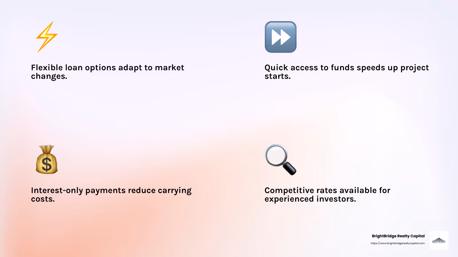 Competitive rates and flexibility help investors maximize their returns. - new construction loans for investors infographic 4_facts_emoji_light-gradient
