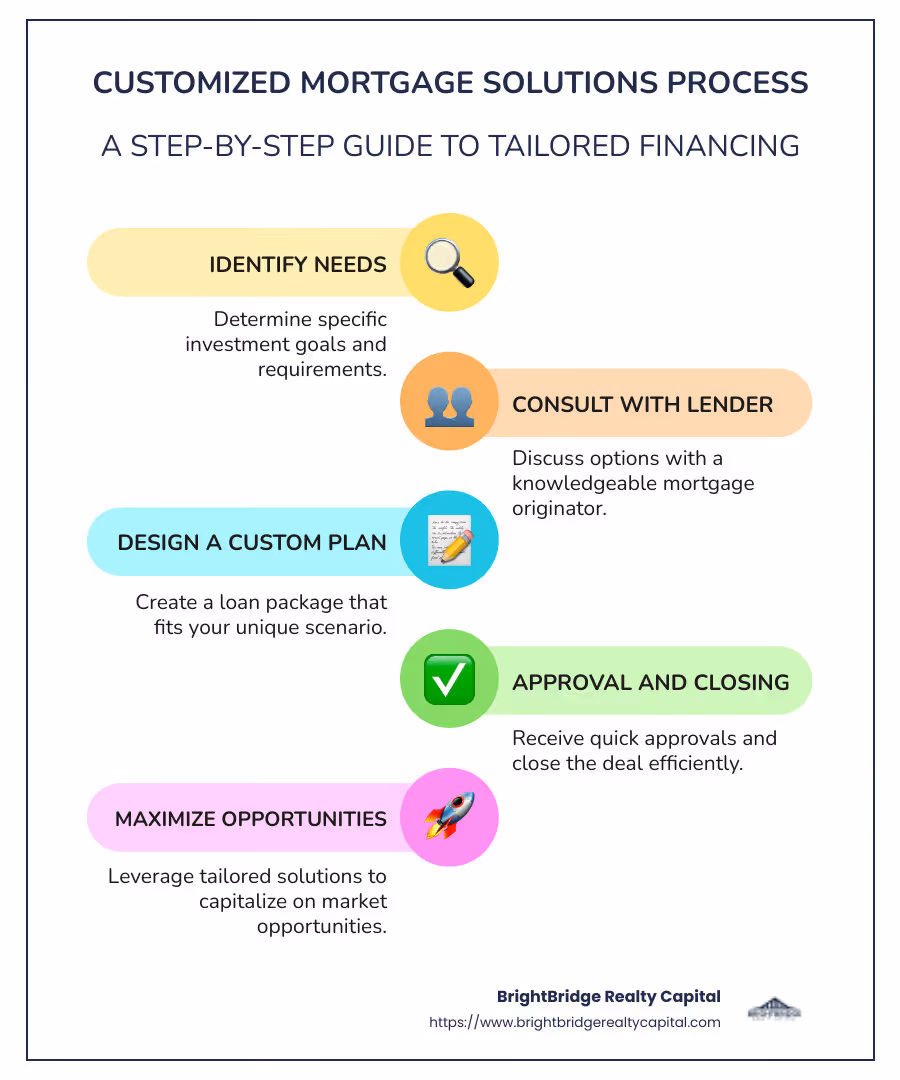 Infographic showing loan customization options and benefits - customized mortgage solutions infographic infographic-line-5-steps-colors