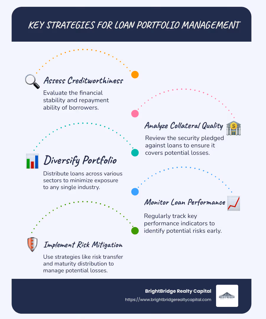 Infographic on Loan Portfolio Management with key objectives, strategies, and risk mitigation techniques - loan portfolio infographic infographic-line-5-steps-blues-accent_colors