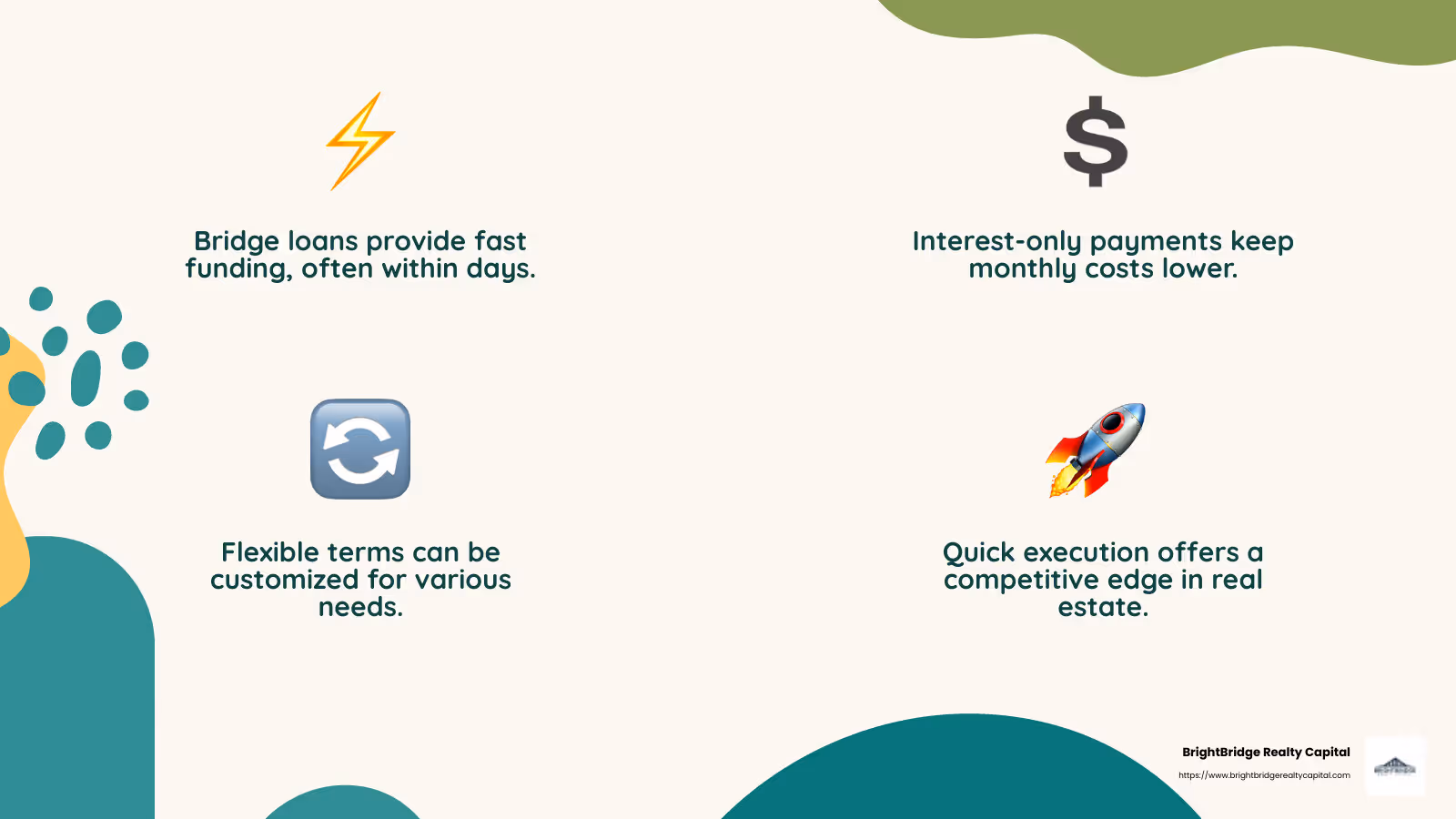 Bridge Loan Benefits - bridge loans for commercial real estate infographic 4_facts_emoji_nature