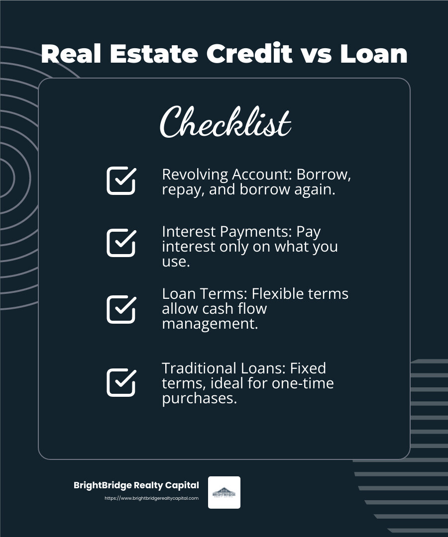 Real estate line of credit offers flexibility and lower interest costs - Real estate line of credit infographic checklist-dark-blue