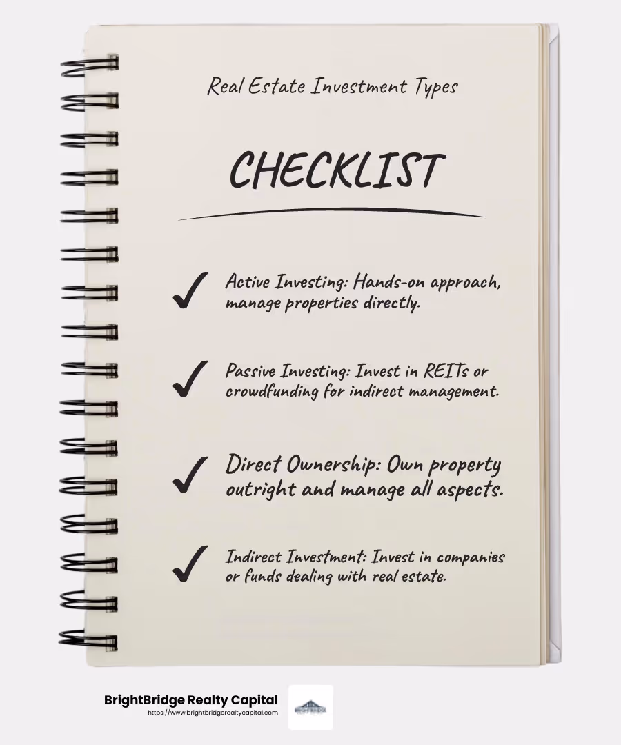 Investing in real estate offers a mix of active and passive opportunities, each with its own set of responsibilities and rewards. - real estate investment process infographic checklist-notebook