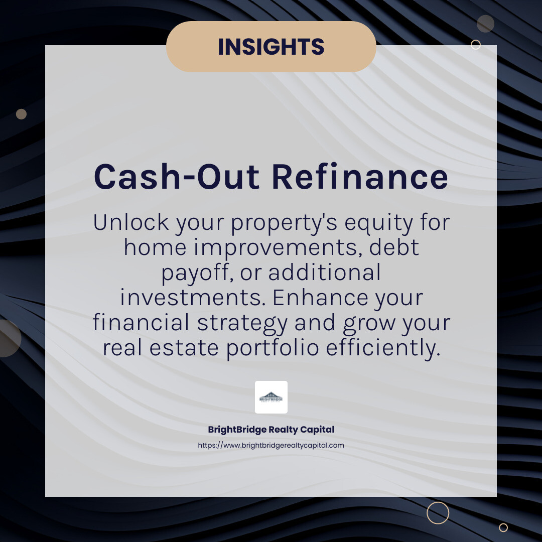 Cash-out refinancing can open up your property's potential. - refinancing real estate investments infographic simple-info-card-dark