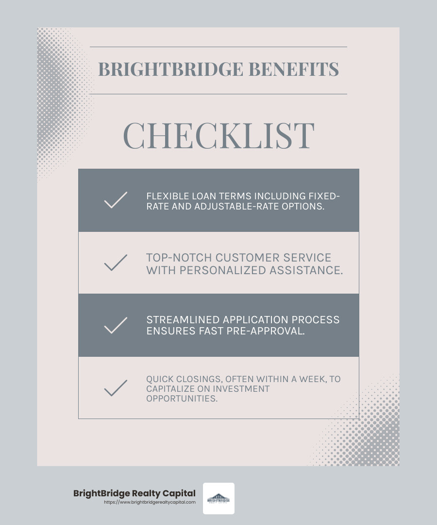 BrightBridge Realty Capital's fast closing process ensures a quick, hassle-free experience for investors. - best bank for investment property loan infographic checklist-light-blue-grey BrightBridge Realty Capital's fast closing process ensures a quick, hassle-free experience for investors. - best bank for investment property loan infographic checklist-light-blue-grey