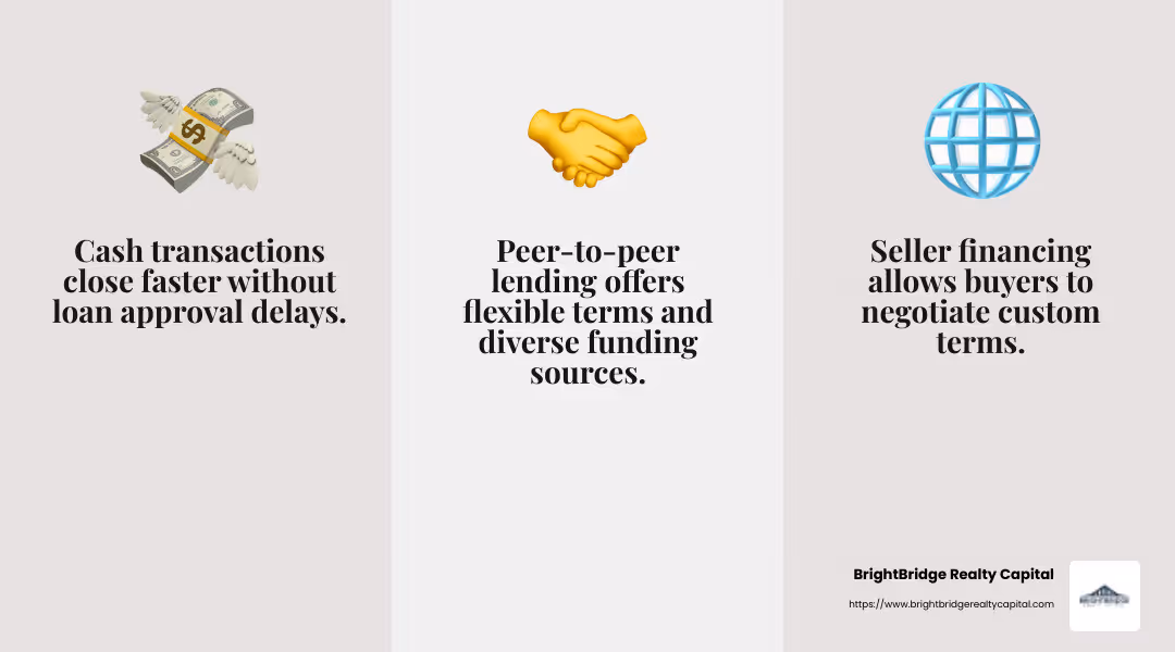 Seller financing offers flexibility and can expedite transactions. - other financing options for real estate investors infographic 3_facts_emoji_grey