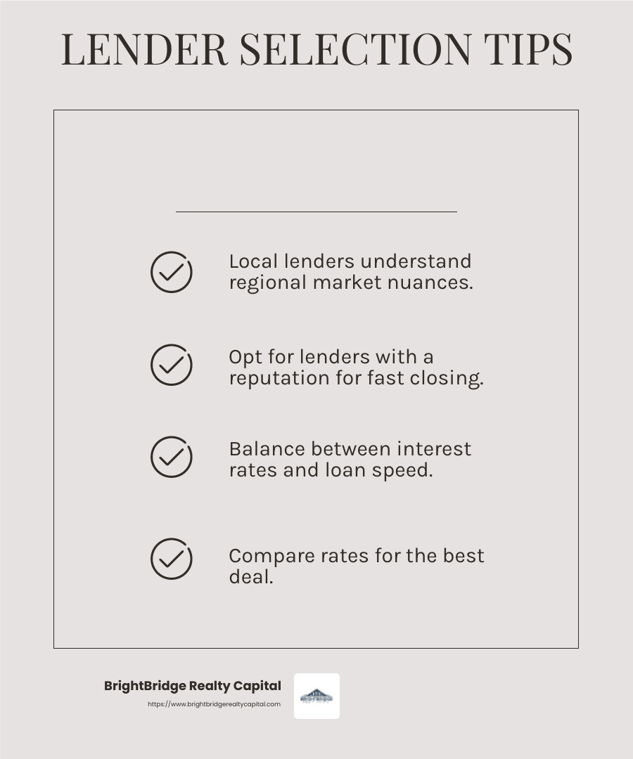 Competitive rates can vary, but finding the right balance between rate and speed is key. - fix and flip real estate loans infographic checklist-light-beige Competitive rates can vary, but finding the right balance between rate and speed is key. - fix and flip real estate loans infographic checklist-light-beige