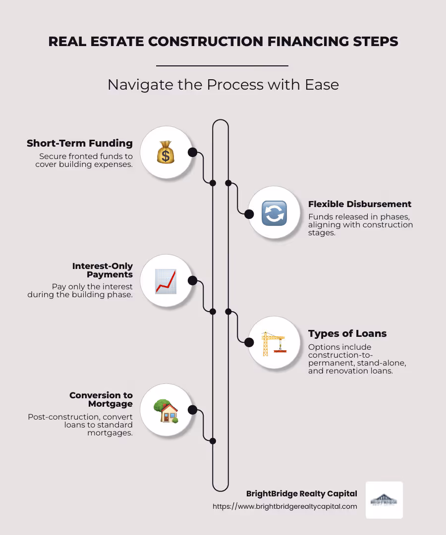Infographic detailing construction financing process - Real estate construction financing infographic infographic-line-5-steps-neat_beige