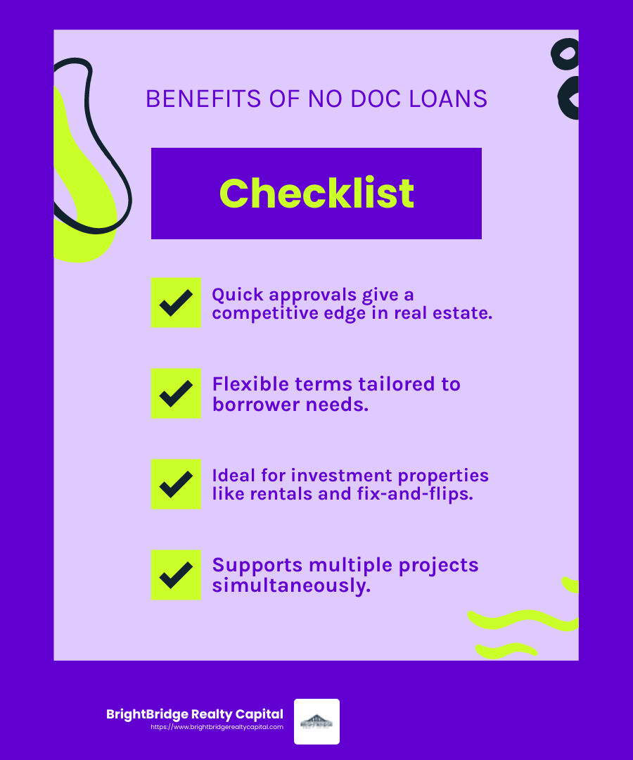 No Doc Construction Loans Benefits Infographic - no doc construction loan infographic checklist-fun-neon