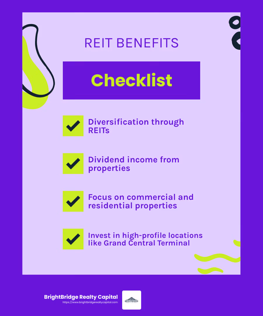 REITs offer diversification and dividend income - New York real estate funds infographic checklist-fun-neon