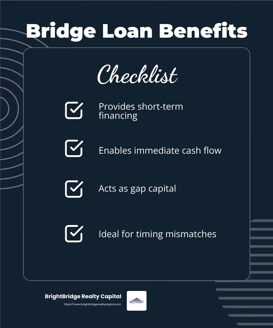 Bridge Loans Provide Gap Capital - real estate bridge lenders infographic checklist-dark-blue