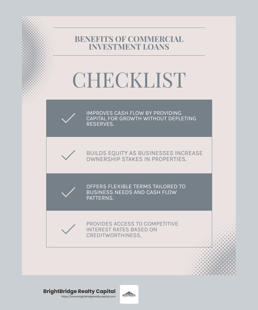 Commercial Investment Loans Benefits - commercial investment loans infographic checklist-light-blue-grey