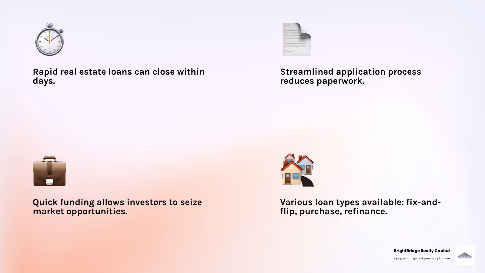 Fast funding timeline - rapid real estate loans infographic 4_facts_emoji_light-gradient