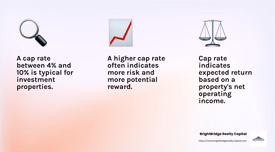 Capitalization Rate is a key metric for quick comparisons between properties. - Investment property capital infographic 3_facts_emoji_light-gradient