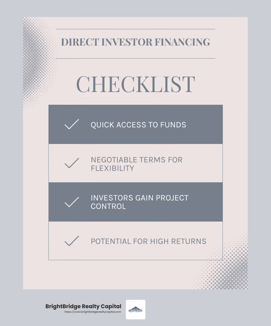 Direct Investor Financing Benefits - Direct investor financing infographic checklist-light-blue-grey