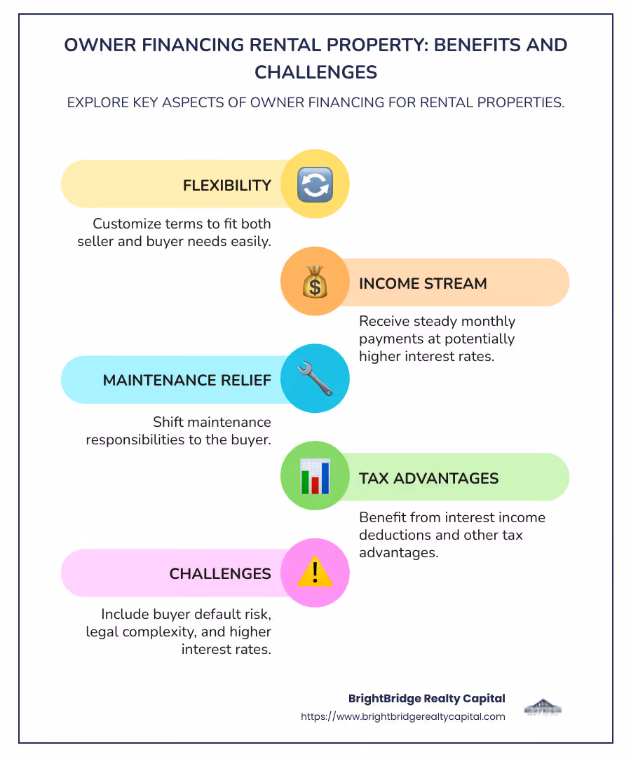 Infographic showcasing the benefits and challenges of owner financing rental property - owner financing rental property infographic infographic-line-5-steps-colors