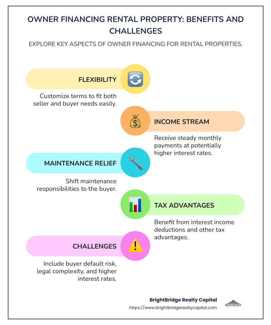 Infographic showcasing the benefits and challenges of owner financing rental property - owner financing rental property infographic infographic-line-5-steps-colors Infographic showcasing the benefits and challenges of owner financing rental property - owner financing rental property infographic infographic-line-5-steps-colors