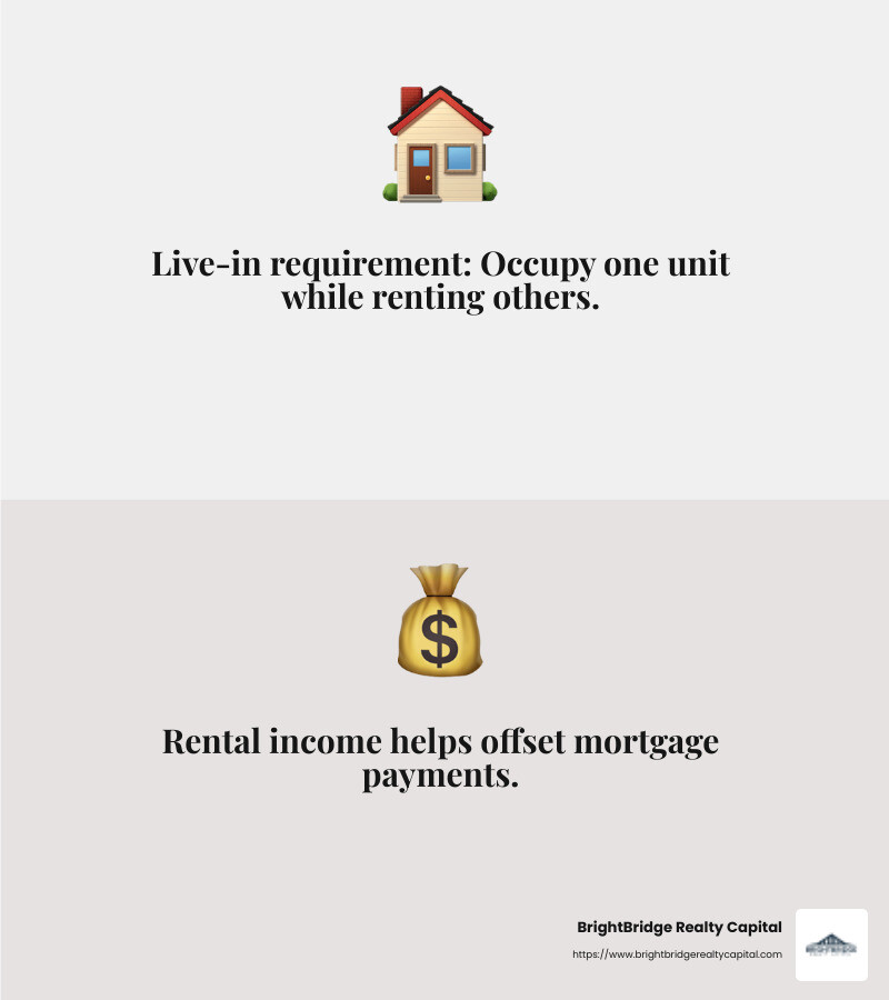 House hacking allows you to live in one unit and rent out others, helping cover your mortgage costs. - fha mortgage for investment property infographic 2_facts_emoji_grey House hacking allows you to live in one unit and rent out others, helping cover your mortgage costs. - fha mortgage for investment property infographic 2_facts_emoji_grey