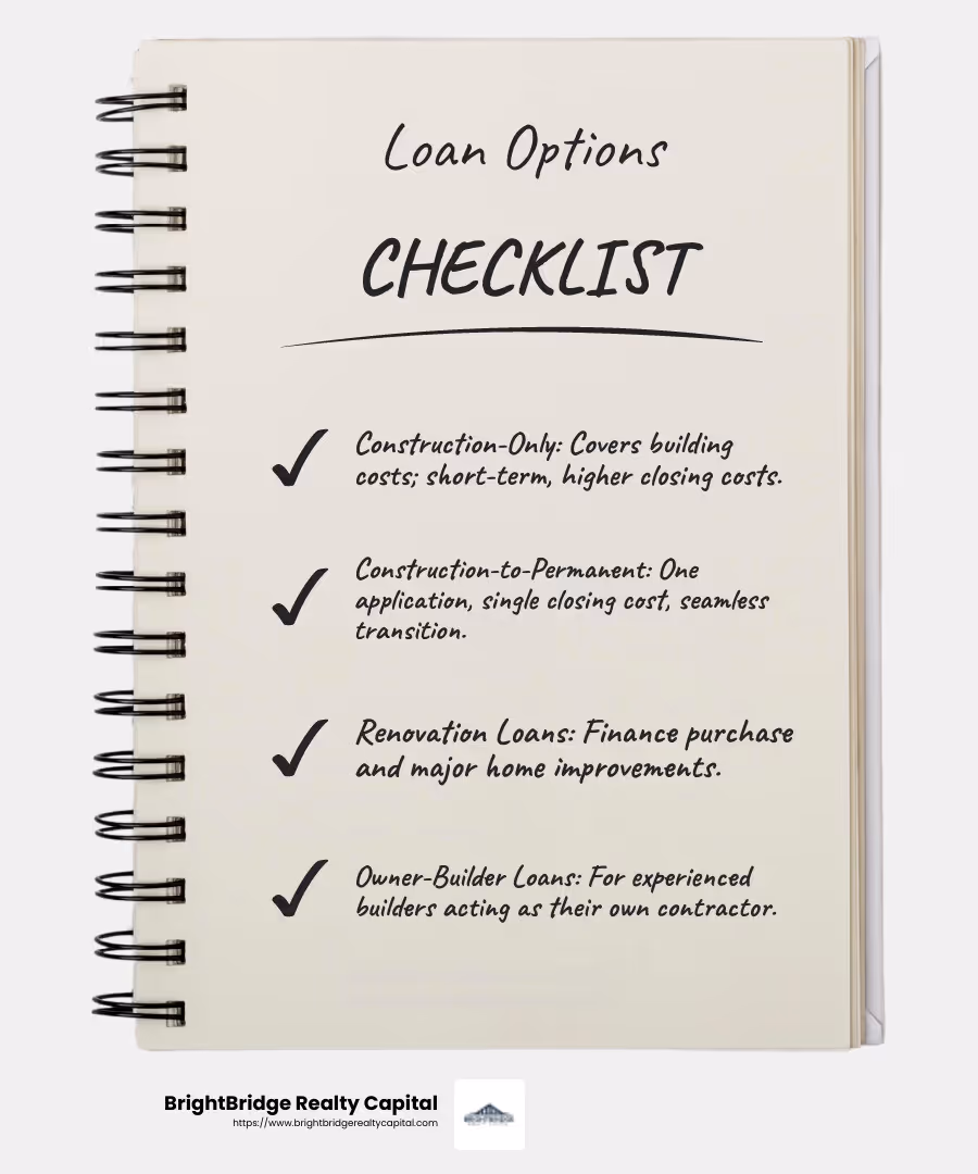 Types of Home Construction Financing - home construction financing infographic checklist-notebook