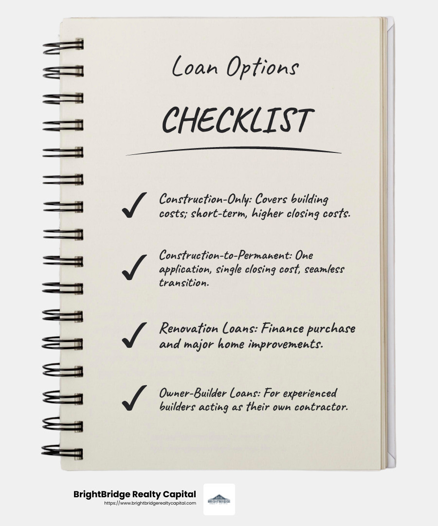 Types of Home Construction Financing - home construction financing infographic checklist-notebook Types of Home Construction Financing - home construction financing infographic checklist-notebook