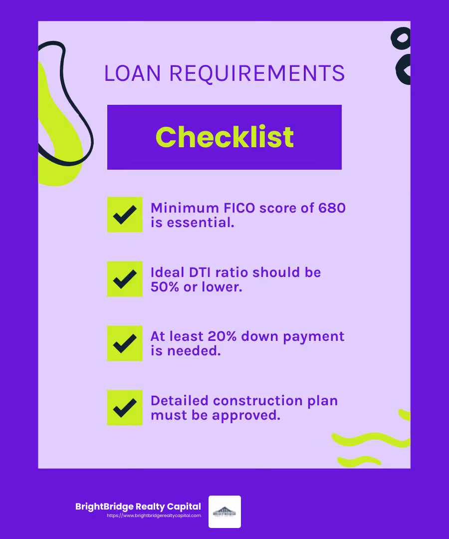 Infographic on Construction Loan Requirements - how to get construction loans infographic checklist-fun-neon